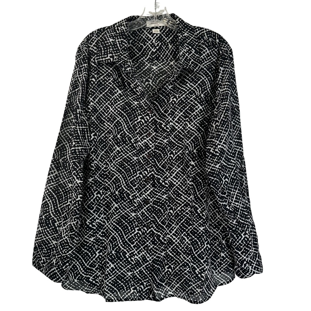 Coldwater Creek Womens XL 18 Black White Contrast No Iron Cotton Shirt